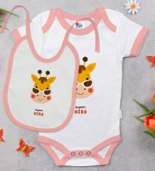 BK Kids Super Hero Tasarımlı Pembe Bebek Body Zıbın ve Mama Önlüğü Hediye Seti-1