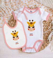 BK Kids Super Hero Tasarımlı Pembe Bebek Body Zıbın ve Mama Önlüğü Hediye Seti-1
