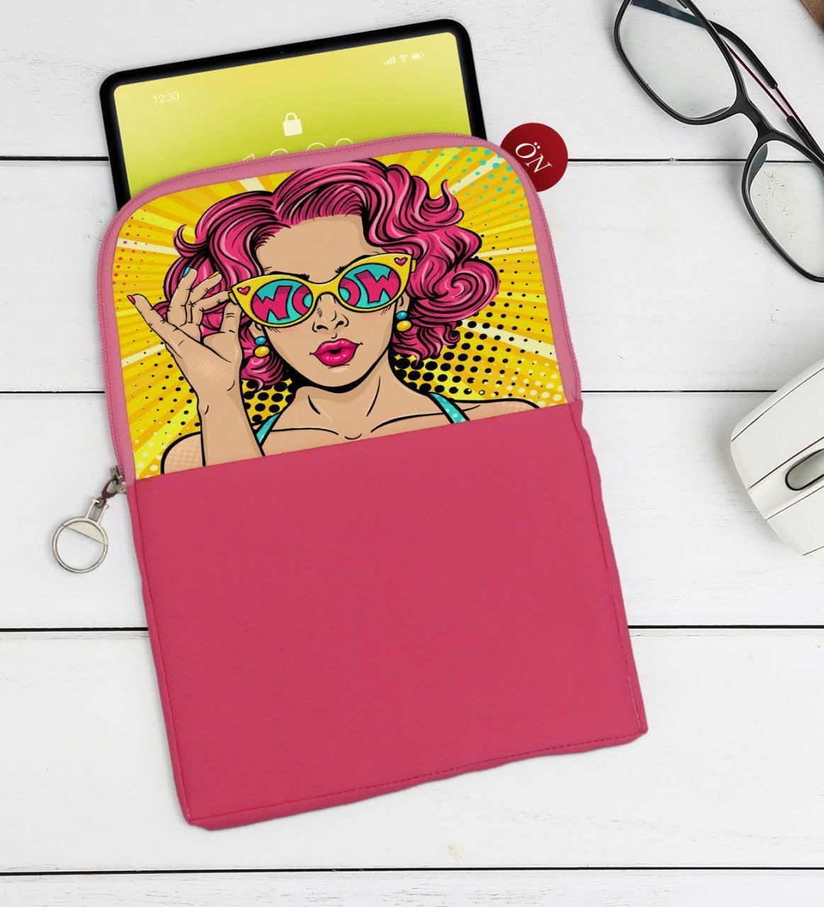 BK Gift Pop Art Tasarımlı Taşınabilir Koruyucu Tablet Kılıfı & Organizer Çanta - Pembe-7