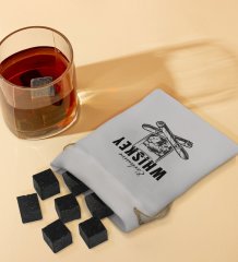 BK Gift Exclusive Whiskey Tasarımlı Özel Kesesinde 12’li Doğal Granit Viski Soğutma Taşı Seti - Model 1