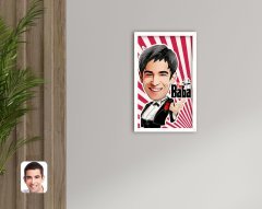 Kişiye Özel Godfather Baba Karikatürlü Dekoratif Ahşap Beyaz Çerçeveli Tablo-3