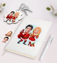 Kişiye Özel Sevgili Yeni Yıl Karikatürlü Beyaz Defter Kalem ve Anahtarlık Hediye Seti-3