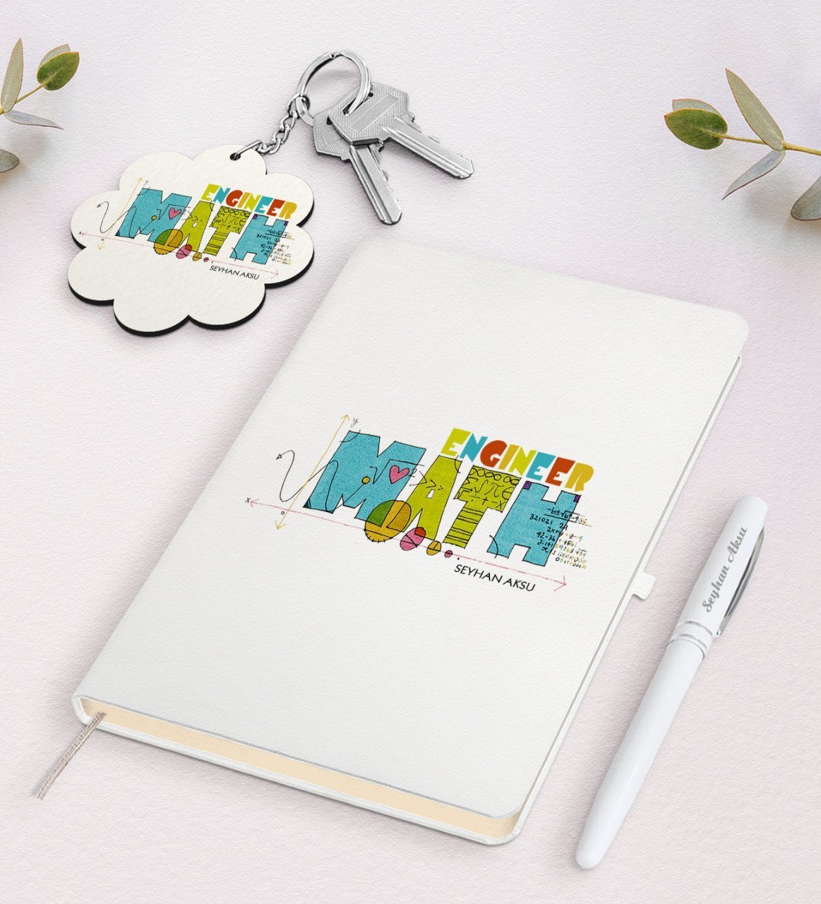 Kişiye Özel Matematik Mühendisi Beyaz Defter Kalem Ve Anahtarlık Hediye Seti-2