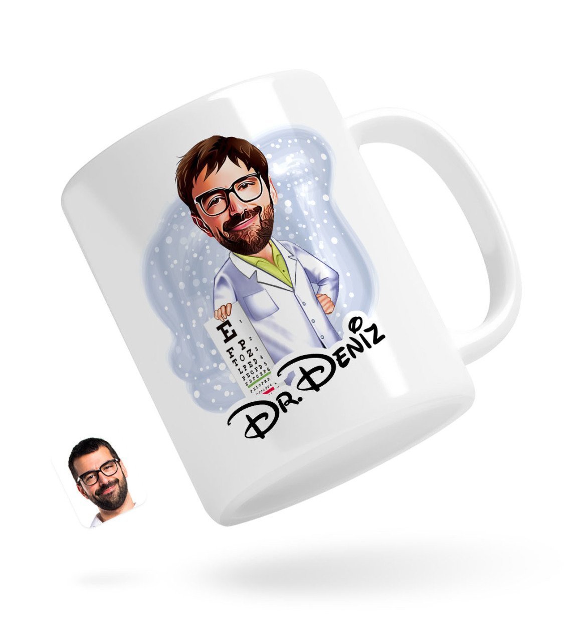 Kişiye Özel Erkek Göz Doktoru Karikatürlü Beyaz Kupa Bardak