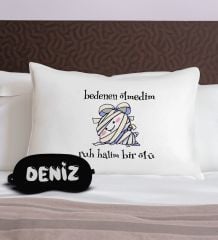 BK Gift Kişiye Özel Eğlenceli Tasarrımlı Pamuklu Yastık Kılıfı ve Göz Bandı Uyku Seti-2, Tasarım Ev Tekstili, Uyku Bandı, Ev Hediyesi