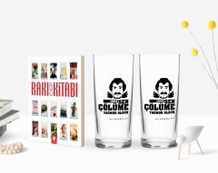Kişiye Özel Renkli Baskılı Çünkü Sen Çölüme Yağmur Oldun Tasarımlı İkili Rakı Bardağı ve Rakı Cep Kitabı Hediye Seti-6