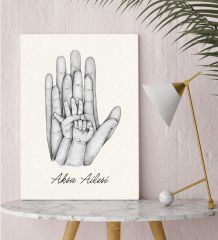 BK Gift Kişiye Özel El Ele Tutuşan Aile Tasarımlı Siyah Beyaz Kanvas Tablo-8 30x50, Anneye Hediye, Aile Hediyesi