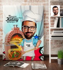 Kişiye Özel Bay Kebapçı Ustası Karikatür Kanvas Tablo (70 x 100 cm.) 1
