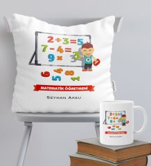 Kişiye Özel Matematik Öğretmeni Temalı Yastık Kupa Seti - 5