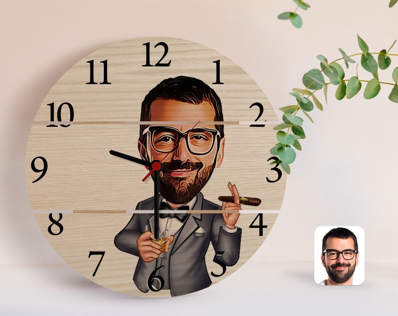 Kişiye Özel Erkek Patron Karikatürlü Otantik Ahşap Palet Saat-3