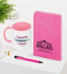 Kişiye Özel Öğretmenler Günü Temalı Pembe Defter Kalem Kupa Seti - 4
