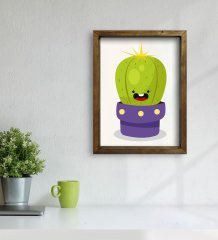 BK Gift Kaktüs Tasarımlı Doğal Masif Ahşap Çerçeveli Tablo 30x40cm-17
