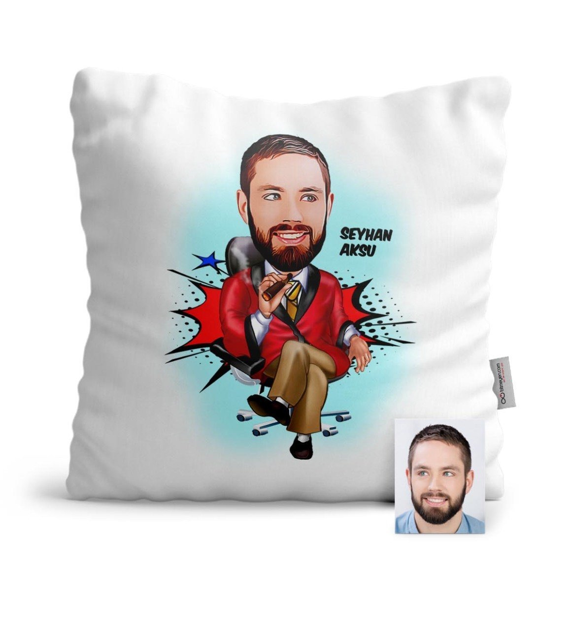 Kişiye Özel Patron Karikatür Saten Yastık - 2