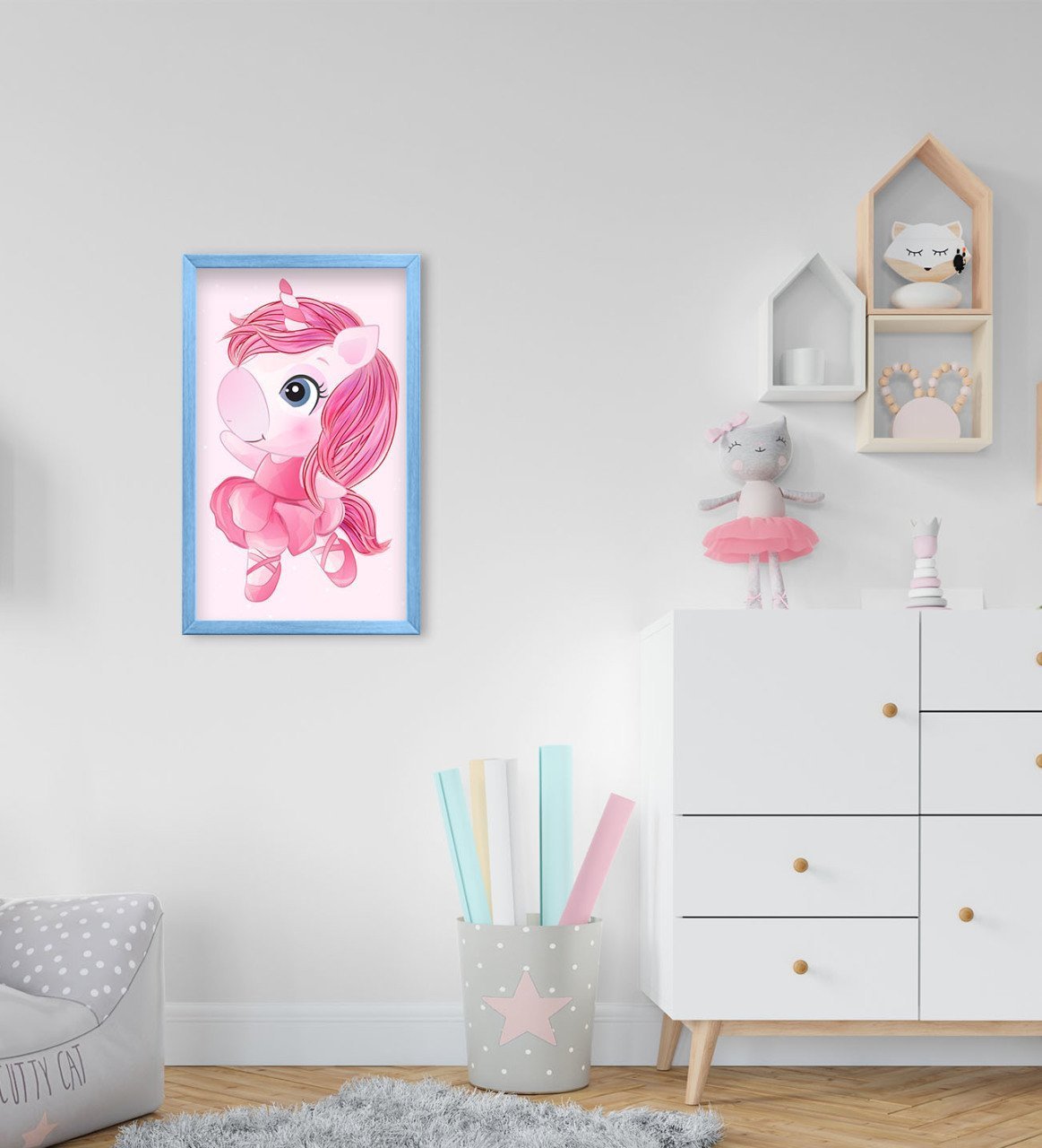 BK Home Unicorn Tasarımlı Dekoratif Mavi Ahşap Çerçeveli Çocuk Odası Tablo-4