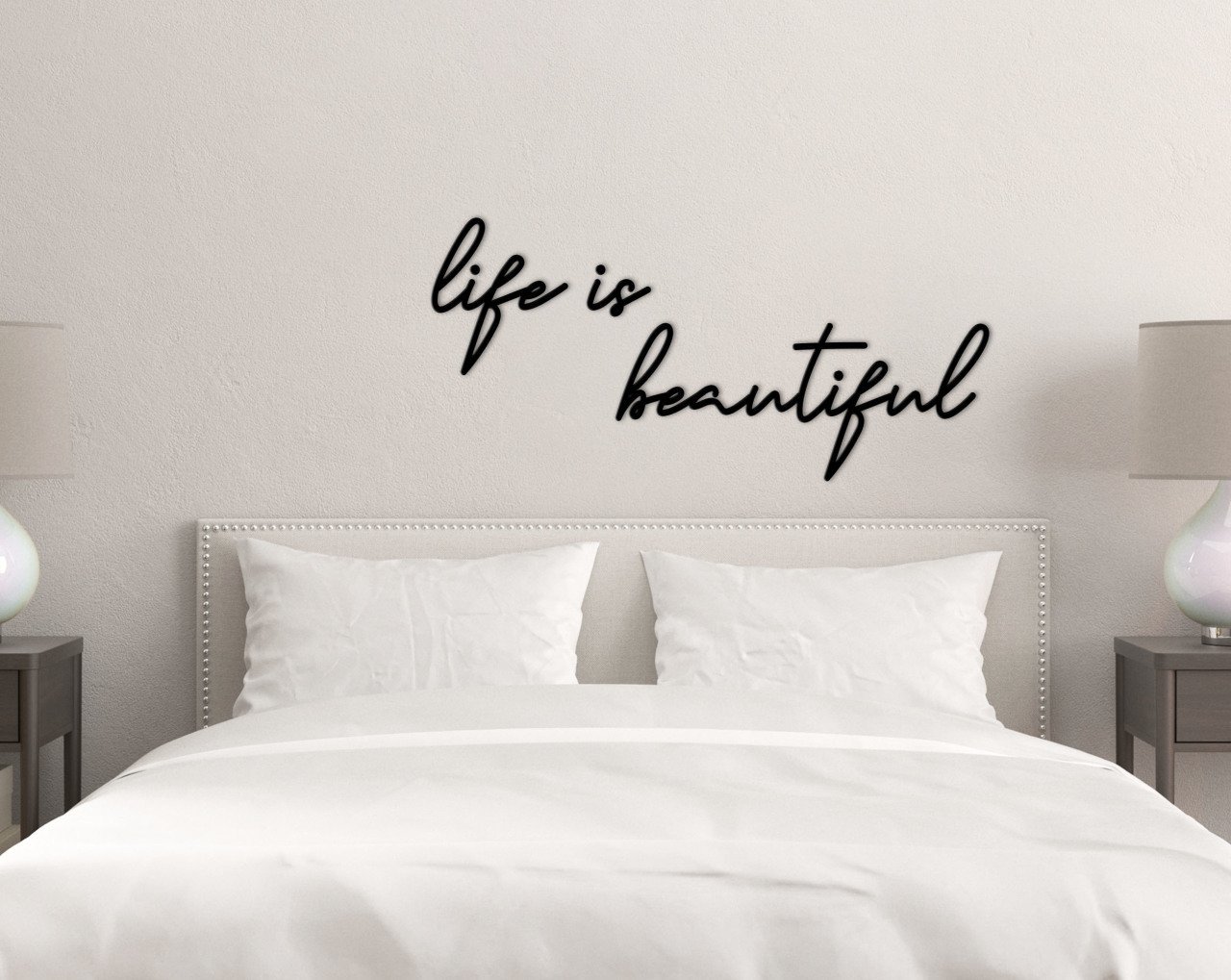 BK Home Life Is Beautiful Ahşap Duvar Yazısı
