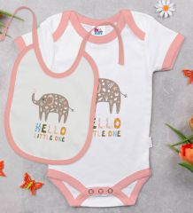 BK Kids Hello Little One Tasarımlı Pembe Bebek Body Zıbın ve Mama Önlüğü Hediye Seti-1