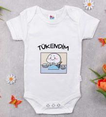 BK Kids Tükendim Tasarımlı Beyaz Bebek Body Zıbın-1