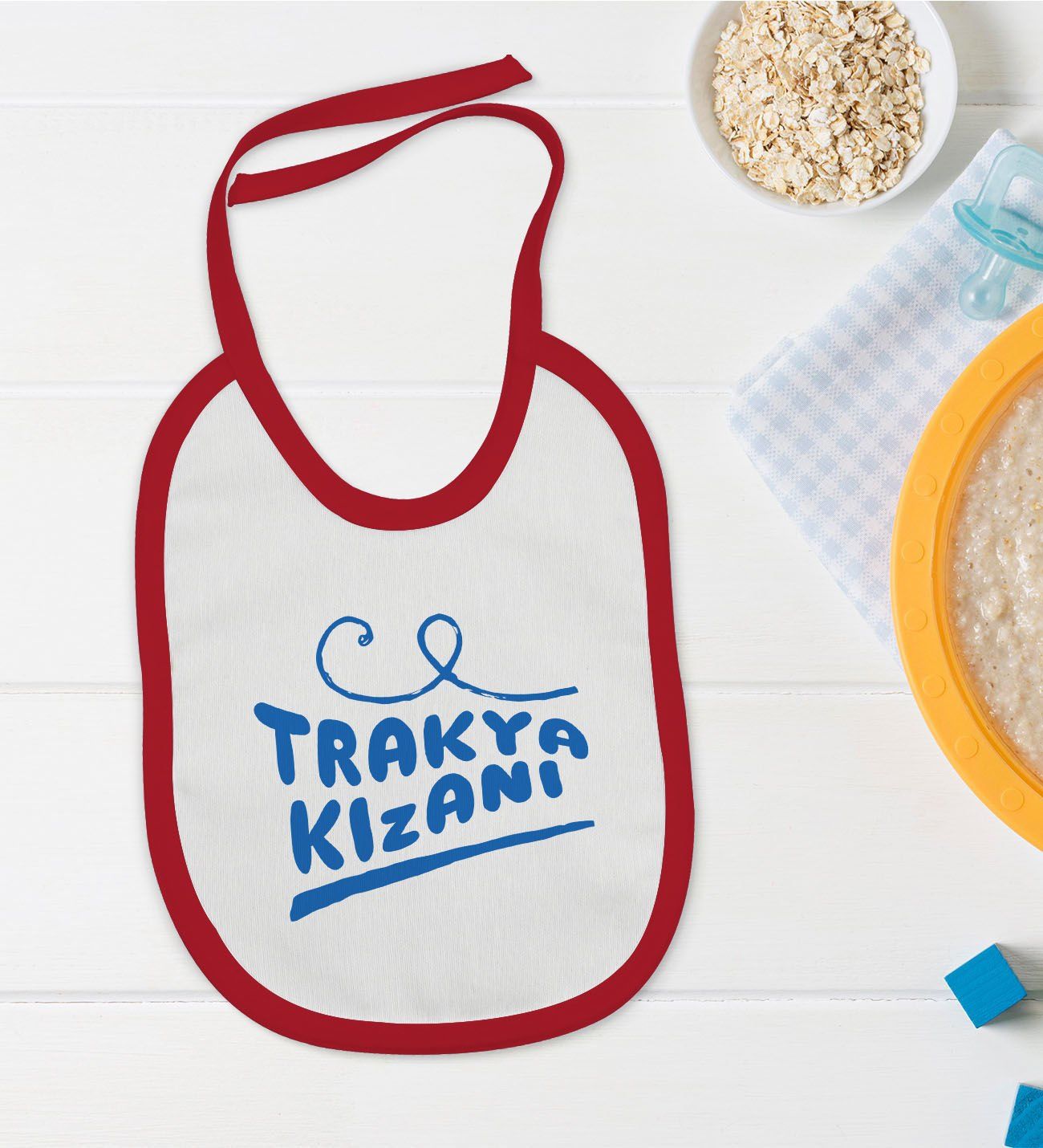 BK Kids Trakya Kızanı Tasarımlı Kırmızı Bebek Mama Önlüğü-1