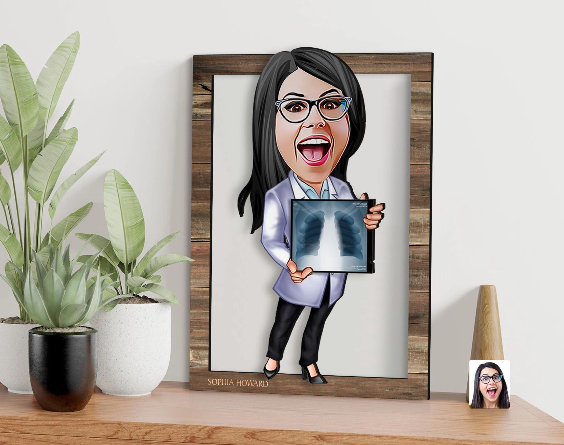 BK Gift Kişiye Özel Kadın Radyolojist Karikatürlü 3D Ahşap Tablo, Sevgiliye Hediye, Arkadaşa Hediye, Yıl Dönümü Hediyesi, Doğum Günü Hediyesi-1