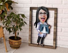 BK Gift Kişiye Özel Kadın Radyolojist Karikatürlü 3D Ahşap Tablo, Sevgiliye Hediye, Arkadaşa Hediye, Yıl Dönümü Hediyesi, Doğum Günü Hediyesi-1