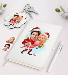 Kişiye Özel Sevgili Yeni Yıl Karikatürlü Beyaz Defter Kalem ve Anahtarlık Hediye Seti-2
