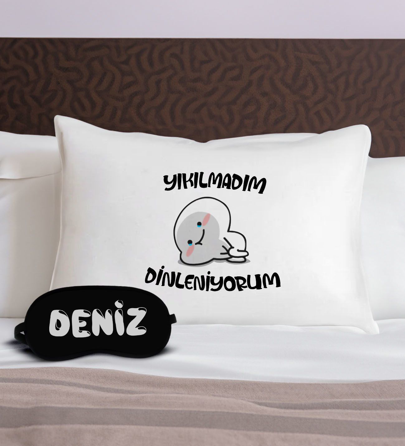 BK Gift Kişiye Özel Eğlenceli Tasarrımlı Pamuklu Yastık Kılıfı ve Göz Bandı Uyku Seti-1, Tasarım Ev Tekstili, Uyku Bandı, Ev Hediyesi