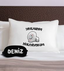 BK Gift Kişiye Özel Eğlenceli Tasarrımlı Pamuklu Yastık Kılıfı ve Göz Bandı Uyku Seti-1, Tasarım Ev Tekstili, Uyku Bandı, Ev Hediyesi