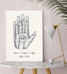 BK Gift Kişiye Özel El Ele Tutuşan Aile Tasarımlı Siyah Beyaz Kanvas Tablo-7 30x50, Anneye Hediye, Aile Hediyesi
