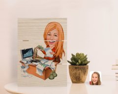 Kişiye Özel Kadın Bankacı Karikatürlü Otantik Masaüstü Ahşap Palet Çerçeve-1