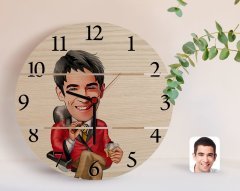 Kişiye Özel Erkek Patron Karikatürlü Otantik Ahşap Palet Saat-2