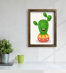 BK Gift Kaktüs Tasarımlı Doğal Masif Ahşap Çerçeveli Tablo 30x40cm-16