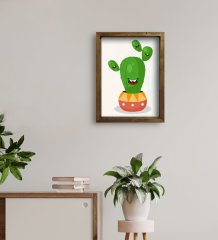 BK Gift Kaktüs Tasarımlı Doğal Masif Ahşap Çerçeveli Tablo 30x40cm-16
