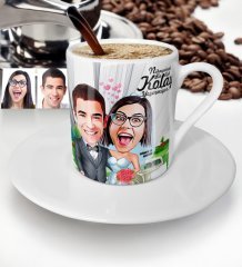 Kişiye Özel Evleniyoruz Karikatür Türk Kahvesi Fincanı - 1