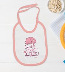 BK Kids Good Night My Darling Tasarımlı Pembe Bebek Body Zıbın ve Mama Önlüğü Hediye Seti-1