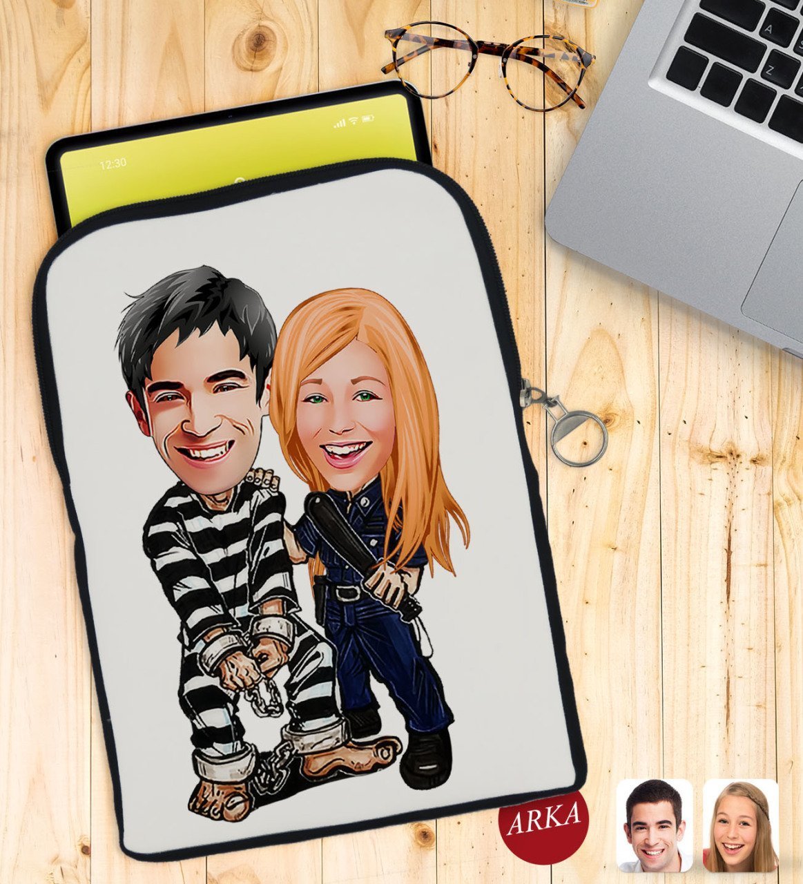 Kişiye Özel Sevgililer Karikatürlü Taşınabilir Koruyucu Tablet Kılıfı & Organizer Çanta - Siyah-7