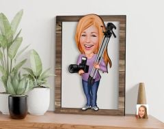 BK Gift Kişiye Özel Kadın Fotoğrafçı Karikatürlü 3D Ahşap Tablo, Sevgiliye Hediye, Arkadaşa Hediye, Yıl Dönümü Hediyesi, Doğum Günü Hediyesi-1