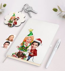 Kişiye Özel Sevgili Yeni Yıl Karikatürlü Beyaz Defter Kalem ve Anahtarlık Hediye Seti-1