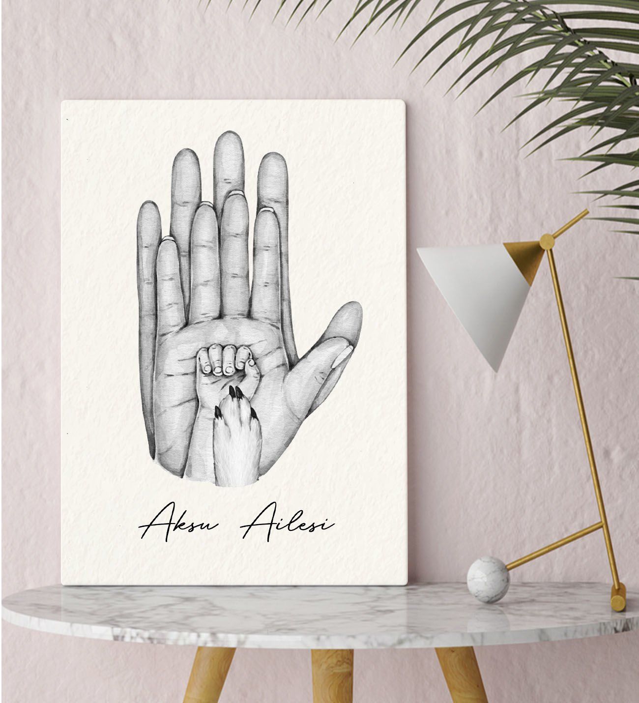 BK Gift Kişiye Özel El Ele Tutuşan Aile Tasarımlı Siyah Beyaz Kanvas Tablo-6 30x50, Anneye Hediye, Aile Hediyesi
