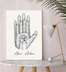 BK Gift Kişiye Özel El Ele Tutuşan Aile Tasarımlı Siyah Beyaz Kanvas Tablo-6 30x50, Anneye Hediye, Aile Hediyesi