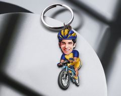 BK Gift Kişiye Özel Bisiklet Sürücüsü Karikatürlü Ahşap Anahtarlık-3 Sevgiliye Hediye, Arkadaşa Hediye, Doğum Günü Hediyesi