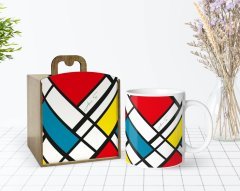 Kişiye Özel Ahşap Kutuda Mondrian Tasarımlı Beyaz Kupa Bardak-3