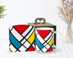 Kişiye Özel Ahşap Kutuda Mondrian Tasarımlı Beyaz Kupa Bardak-3