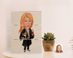 Kişiye Özel Kadın Avukat Karikatürlü Otantik Masaüstü Ahşap Palet Çerçeve-1
