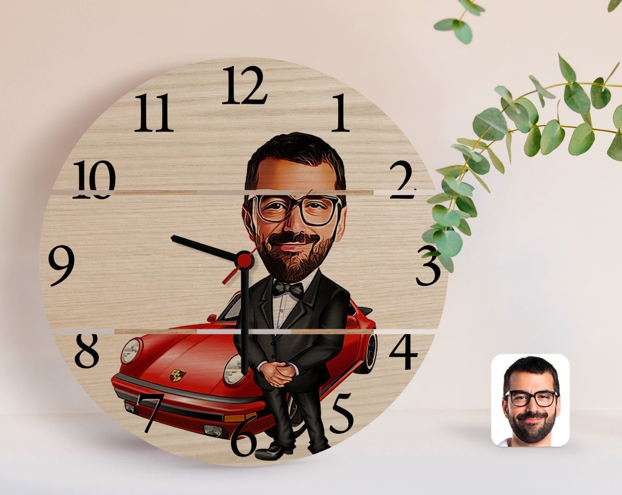 Kişiye Özel Erkek Patron Karikatürlü Otantik Ahşap Palet Saat-1