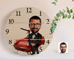Kişiye Özel Erkek Patron Karikatürlü Otantik Ahşap Palet Saat-1