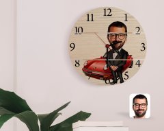Kişiye Özel Erkek Patron Karikatürlü Otantik Ahşap Palet Saat-1