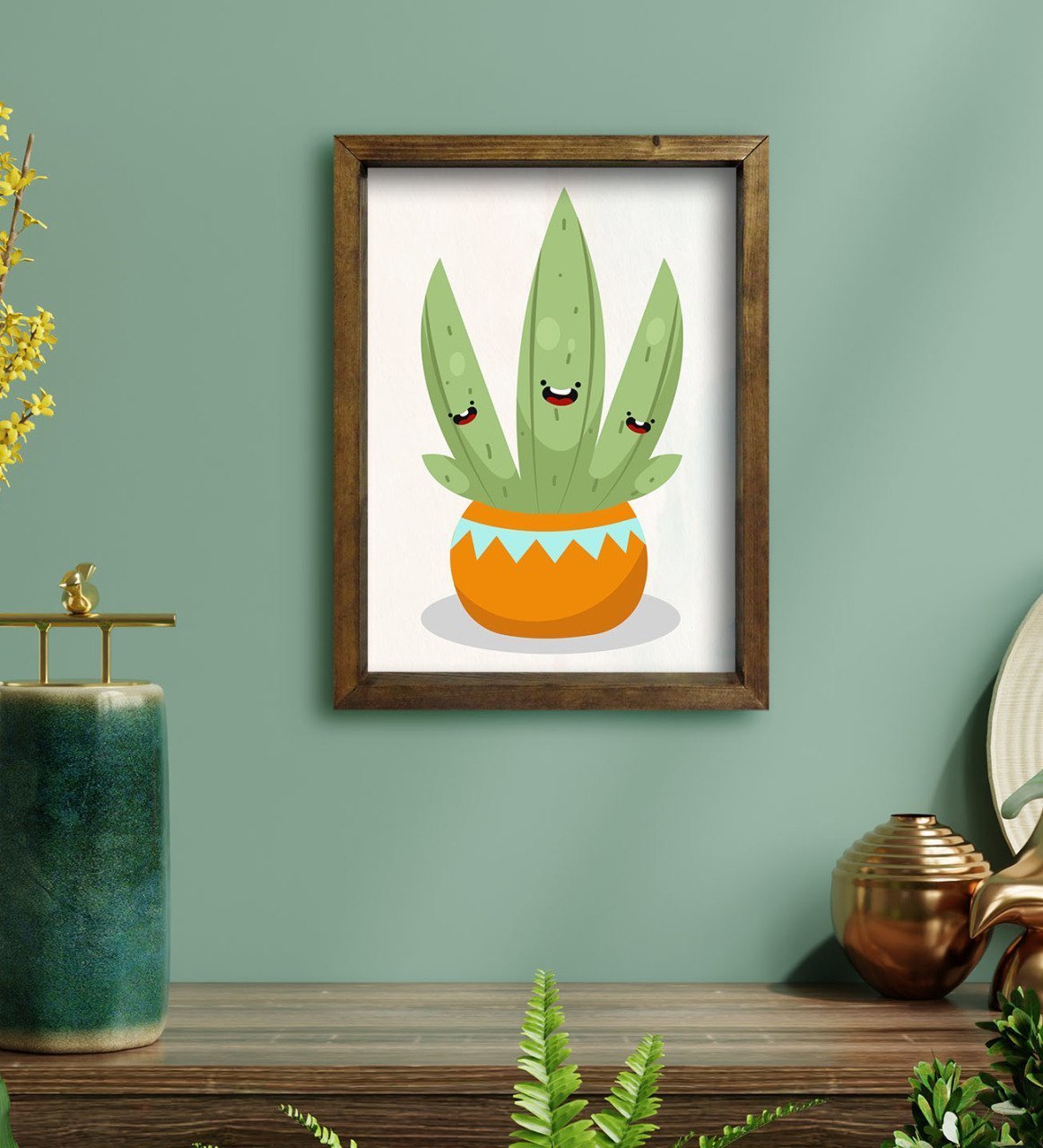 BK Gift Kaktüs Tasarımlı Doğal Masif Ahşap Çerçeveli Tablo 30x40cm-15