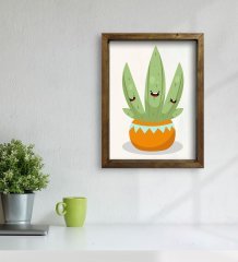 BK Gift Kaktüs Tasarımlı Doğal Masif Ahşap Çerçeveli Tablo 30x40cm-15