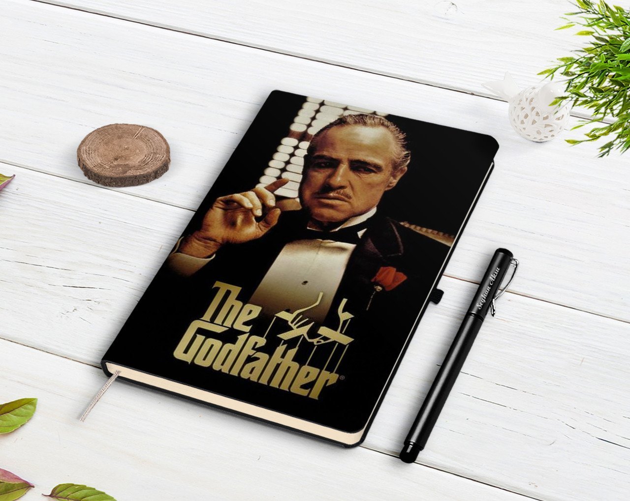 Kişiye Özel Godfather Baba Tasarımlı Siyah Defter ve Kalem Hediye Seti-4