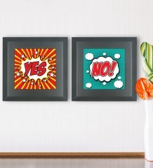 BK Gift Popart Tasarımlı 2’li Ahşap Çerçeveli Taş Duvar Dekoru-2
